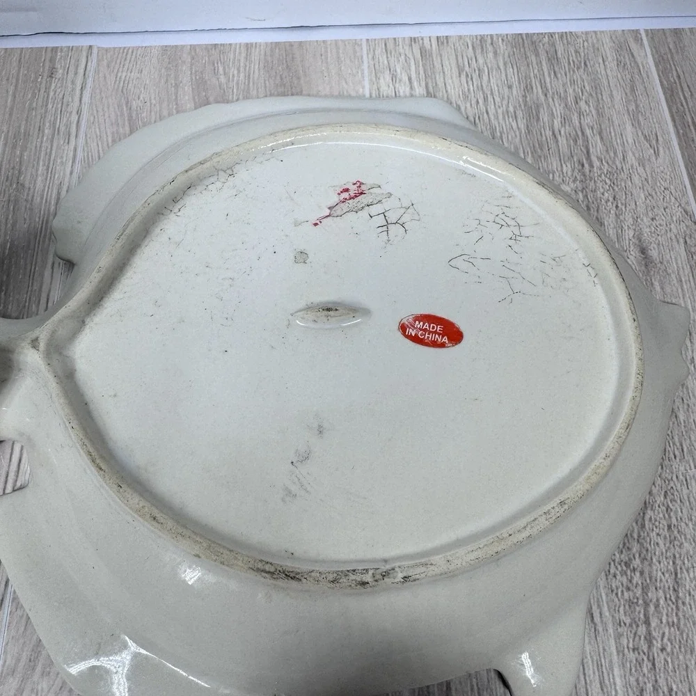 Vintage Fish‎ Shaped Sugar Bowl Lid Plate Set Ceramic Japan Style Kitchen